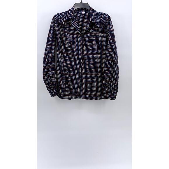 UNBRANDED Men's Blue-Multi Triangle Long Sleeve Button-Up Regular-Fit Shirt SZ M - Picture 1 of 8